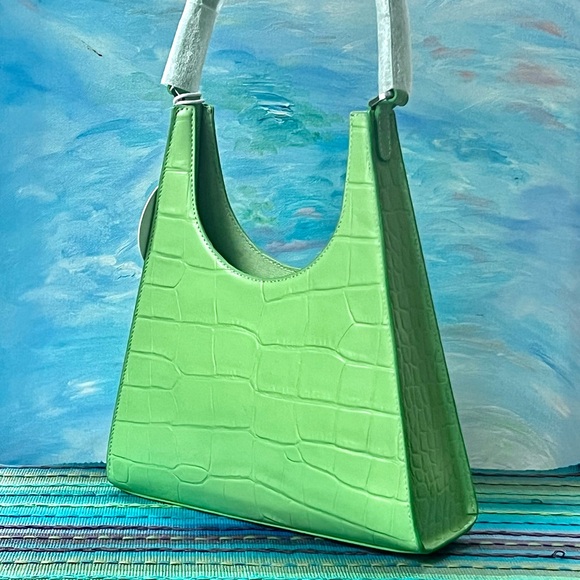 🌺🎉HP🎉🌺 NWT Staud Rey Croc Embossed Shoulder Bag Pistachio - Picture 4 of 16
